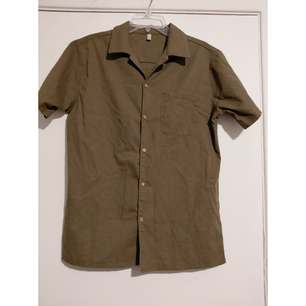 Coofandy Mens S Olive Green Linen Blend Button Up Shirt Beach Short Sleeve